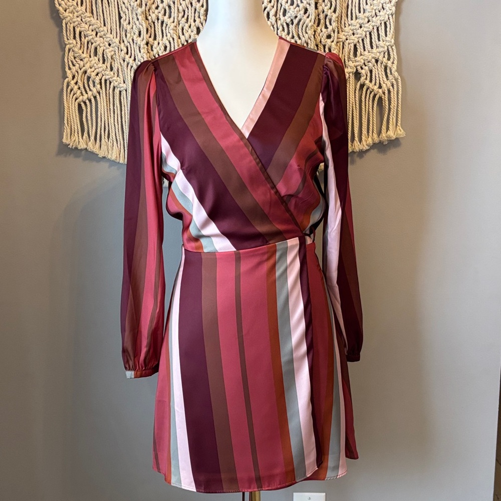 Lavender Brown Multicolor Striped Long Sleeve Dress